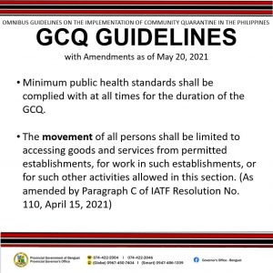 General Community Quarantine (GCQ) Guidelines with amendments as of May 20, 2021