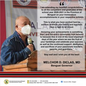 Governor Dr. Melchor D. Diclas Congratulates Completers and Graduates of School Year 2020-2021