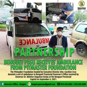 Benguet PLGU Receives Ambulance from Pitmaster Foundation