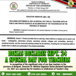 DICLAS Declares September 24 a Special Day for Teachers